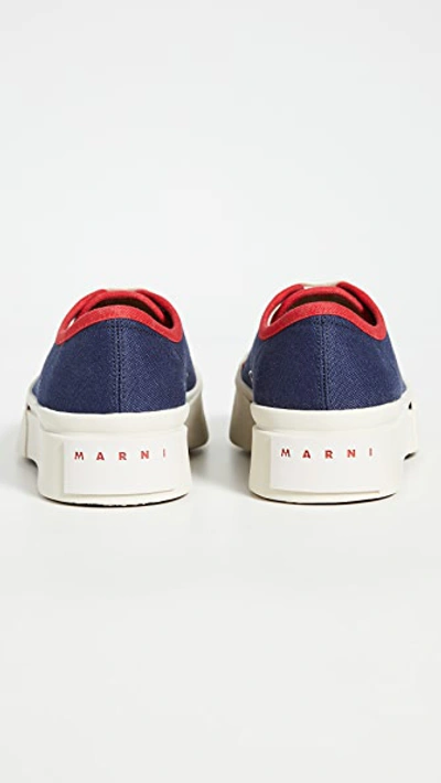 Shop Marni Platform Lace Up Sneakers In Navy Blue/red