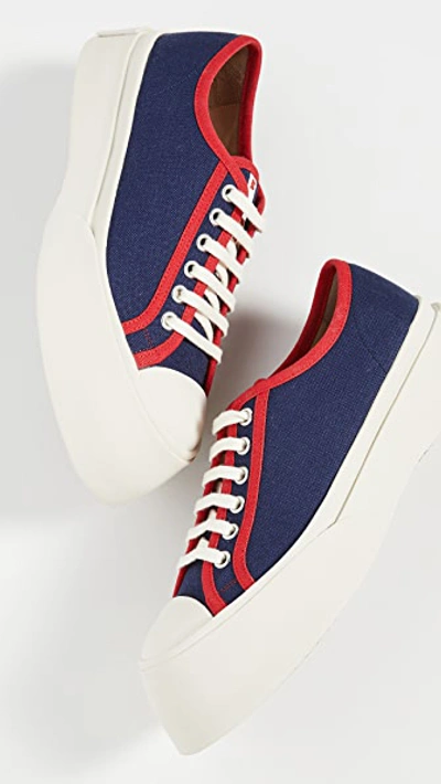 Shop Marni Platform Lace Up Sneakers In Navy Blue/red
