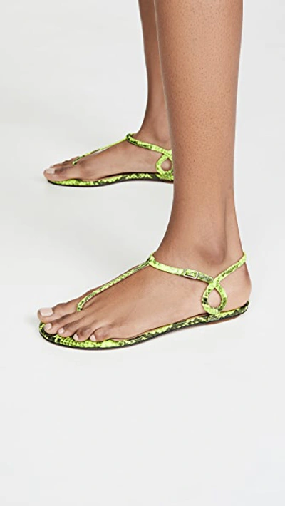 Shop Aquazzura Almost Bare Sandal Flats In Acid Green