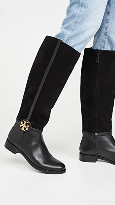 Tory Burch Women's Miller Kee-high Leather & Suede Boots In Perfect Black |  ModeSens