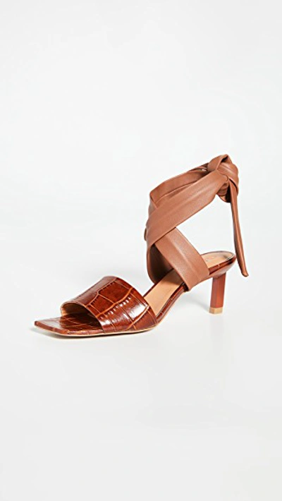 Shop Ganni Heeled Sandals In Cognac