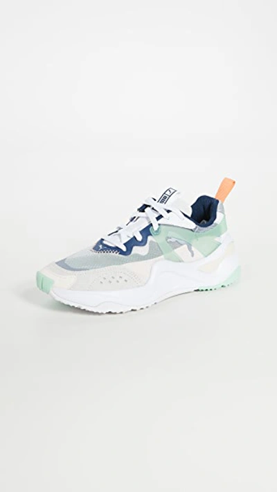 Puma Rise Mesh Sneakers With Logo In White/mist Green/cantaloupe | ModeSens