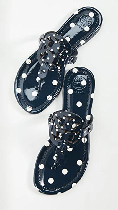 Tory Burch Miller Polka Dot Leather Thong Sandals In Navy Classic Dot |  ModeSens