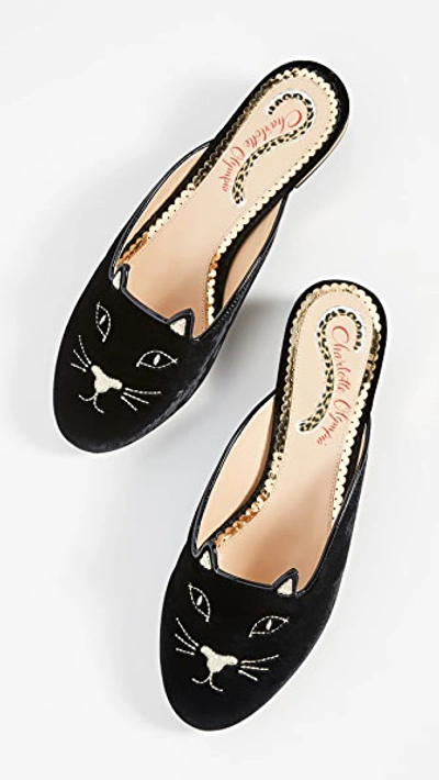 Shop Charlotte Olympia Kitty Slippers In Black