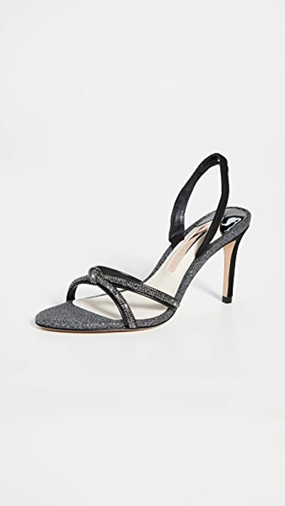 Shop Sophia Webster Giovanna Mid Sandals In Black & Silver Glitter