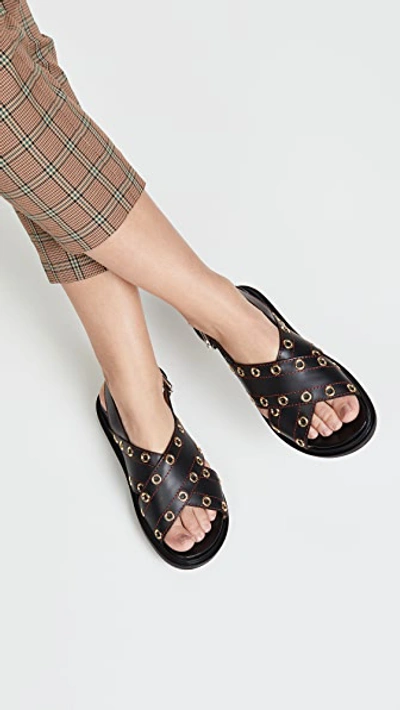 Shop Marni Crisscross Grommet Sandals In Black