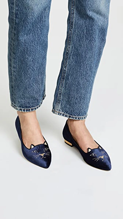 Shop Charlotte Olympia Mid Century Kitty Flats In Navy/gold