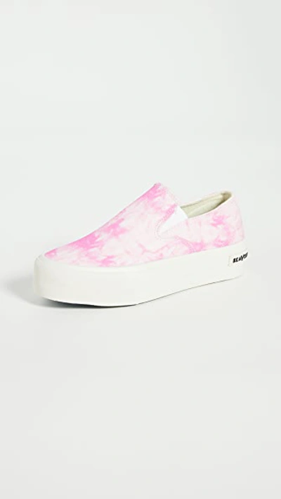 Shop Seavees Baja Platform Tie Dye Slip On Sneakers In Pink Cotton Canvas