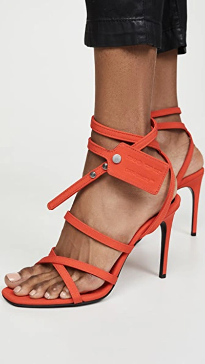 Shop Off-white Satin Ziptie Sandals In Orange