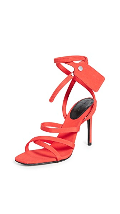 Shop Off-white Satin Ziptie Sandals In Orange
