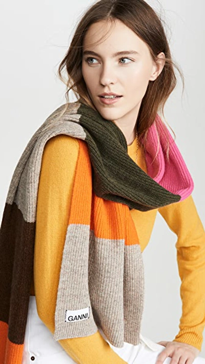Shop Ganni Knit Scarf In Multicolor