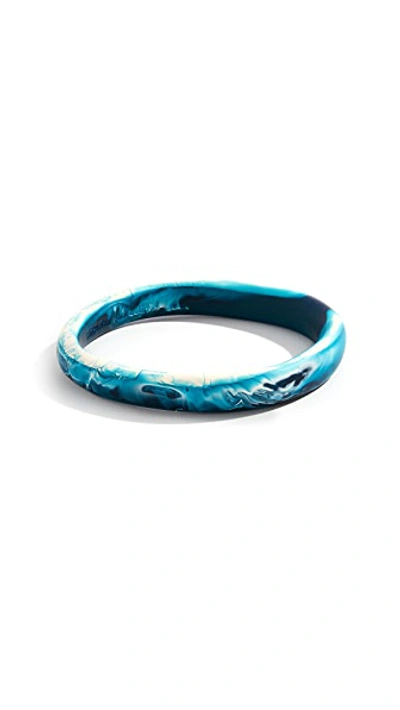 Shop Dinosaur Designs Wishbone Bangle In Moody Blue Swirl