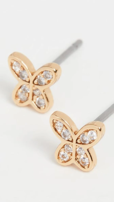 Shop Kate Spade In A Flutter Pave Mini Studs In Clear/gold