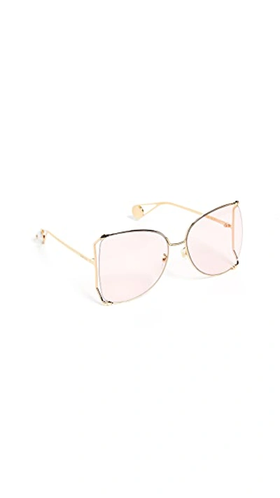 Shop Gucci Cruise Snake Sunglasses In Gold/light Pink
