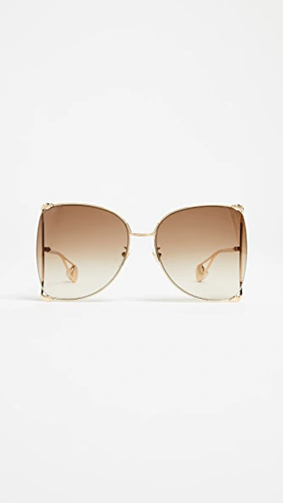 Shop Gucci Cruise Snake Sunglasses In Gold/gradient Brown