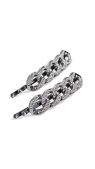 Shop Kitsch X Justine Marjan Xl Chain Bobby Pin Set In Hematite/rhinestones