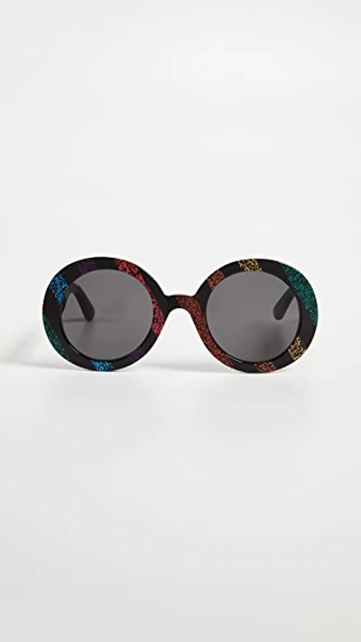 Shop Gucci Gg Oval Sunglasses In Glitter Rainbow/grey
