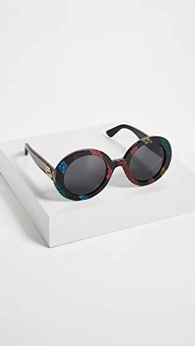 Shop Gucci Gg Oval Sunglasses In Glitter Rainbow/grey