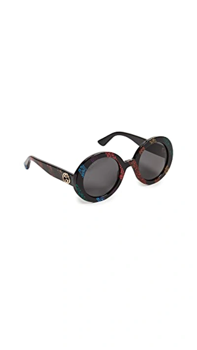 Shop Gucci Gg Oval Sunglasses In Glitter Rainbow/grey