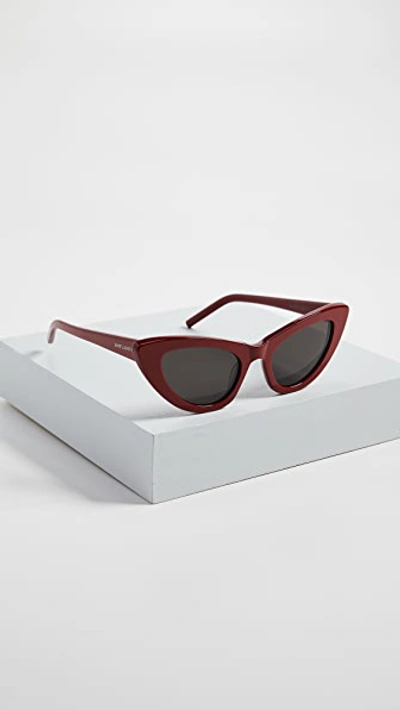 Shop Saint Laurent Sl 213 Lily Sunglasses In Red/solid Grey