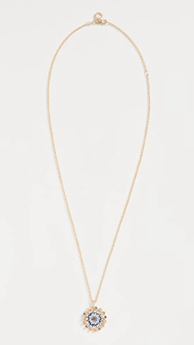 Shop Marlo Laz 14k Mini Mandalla Tie Dye Necklace In Yellow Gold/sapphire