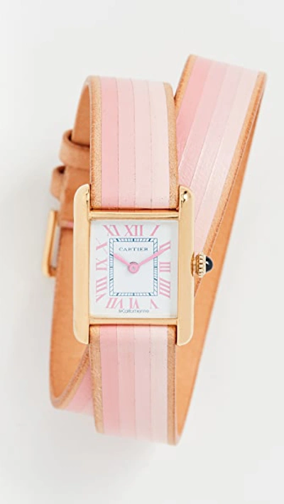 Shop La Californienne Cartier Tank Small Double Strap Watch In Blanc/pink/navy/pink Ombre