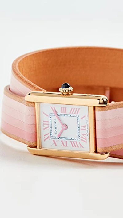 Shop La Californienne Cartier Tank Small Double Strap Watch In Blanc/pink/navy/pink Ombre