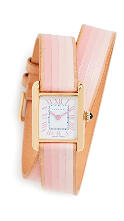 Shop La Californienne Cartier Tank Small Double Strap Watch In Blanc/pink/navy/pink Ombre