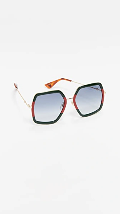Shop Gucci Urban Web Block Sunglasses In Green Red/grey