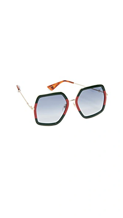 Shop Gucci Urban Web Block Sunglasses In Green Red/grey
