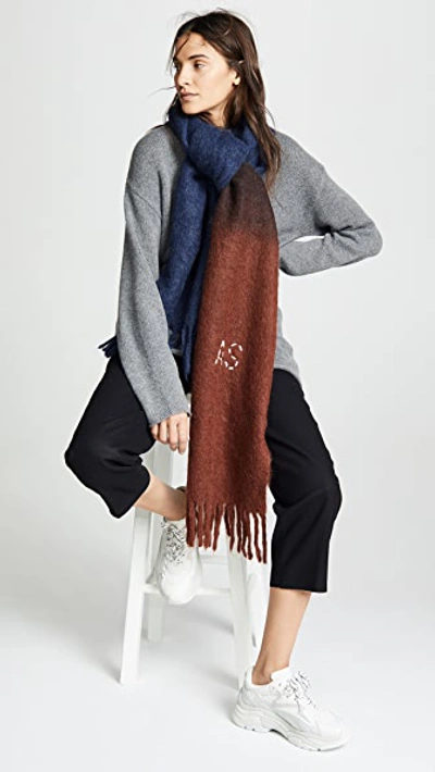 Shop Acne Studios Kelow Dye Scarf In Navy/tobacco