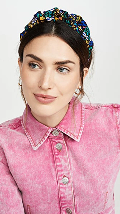 Shop Tanya Taylor Ruched Headband In Leopard Green