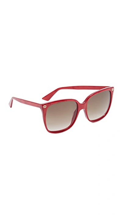 Shop Gucci Lightness Square Sunglasses In Pearled Red/brown