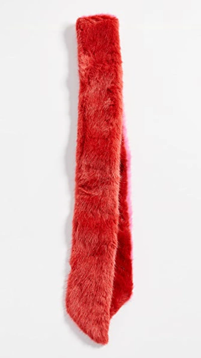 Shop Heurueh Long & Skinny Faux Fur Scarf In Red/pink