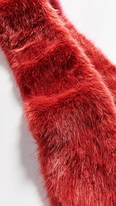 Shop Heurueh Long & Skinny Faux Fur Scarf In Red/pink