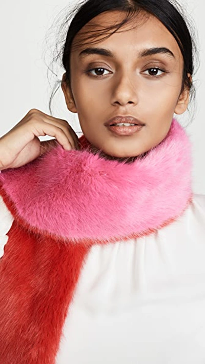 Shop Heurueh Long & Skinny Faux Fur Scarf In Red/pink