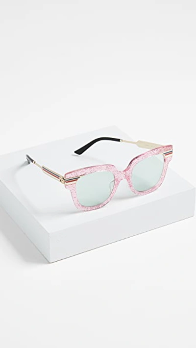 Shop Gucci Vintage Web Oversized Sunglasses In Glitter Pink Gold Black/light