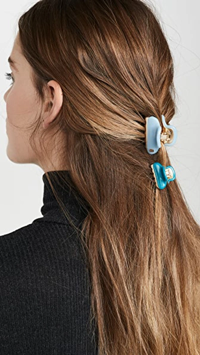 Shop Alexandre De Paris Set Of 3 Hair Clips In Cream/turquoise/sky
