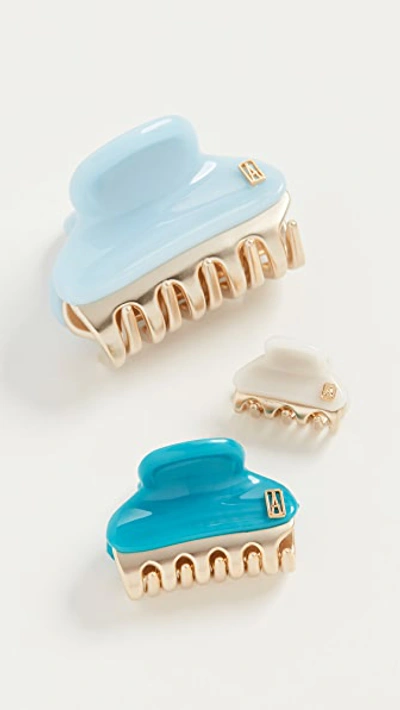 Shop Alexandre De Paris Set Of 3 Hair Clips In Cream/turquoise/sky