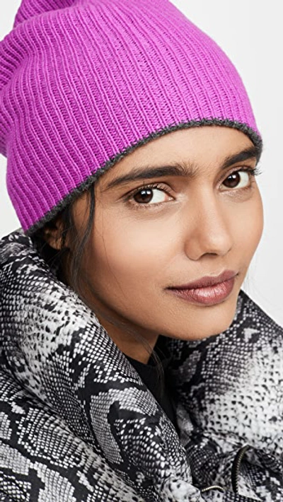 Shop White + Warren Reversible Cashmere Plush Rib Beanie In Charcoal Heather/optimistic Pi