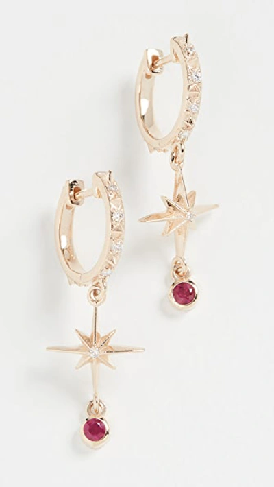 Shop Marlo Laz 14k Lucky Star Hoop Earrings In Yellow Gold/white Diamond/pink