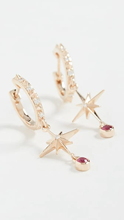 Shop Marlo Laz 14k Lucky Star Hoop Earrings In Yellow Gold/white Diamond/pink