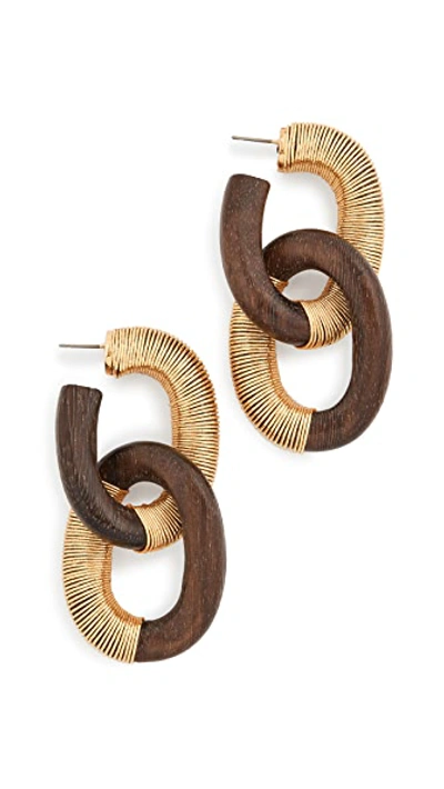 Shop Oscar De La Renta Thread Link Earrings In Dark Brown