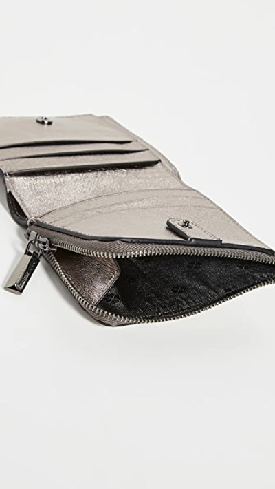 Shop Kate Spade Sylvia Croc Embossed Small Bifold Wallet In Gunmetal