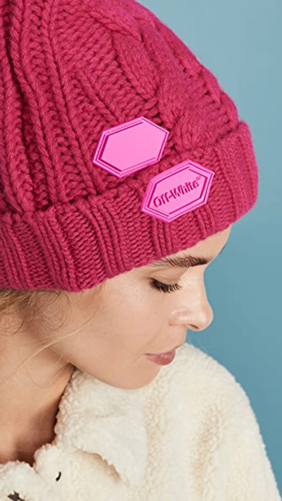 Shop Off-white Knit Pop Color Hat In Fuchsia