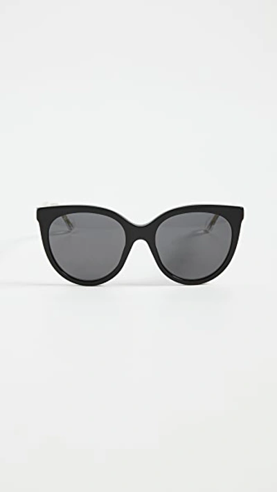 Shop Gucci Anima Décor Round Sunglasses In Black/gray