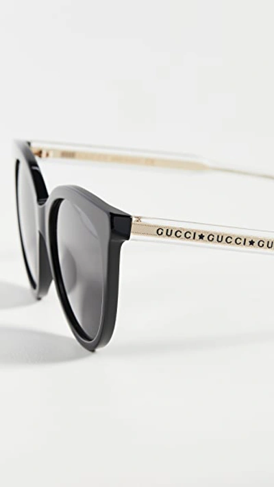 Shop Gucci Anima Décor Round Sunglasses In Black/gray