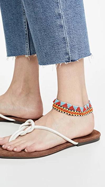 Shop Roxanne Assoulin Patchwork Set Of Two Anklets In Red/blue/orange