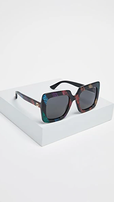 Shop Gucci Gg Square Oversized Sunglasses In Glitter Rainbow/grey