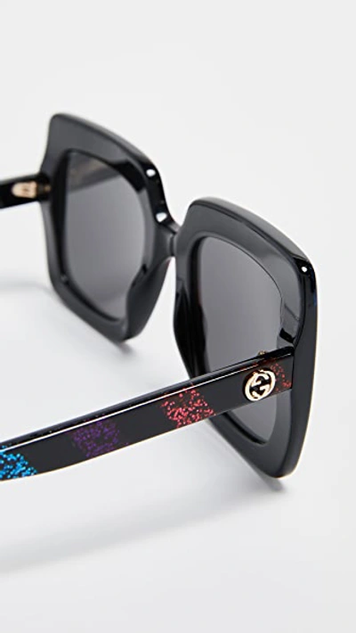 Shop Gucci Gg Square Oversized Sunglasses In Glitter Rainbow/grey